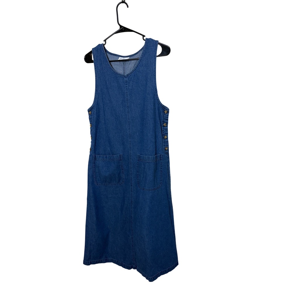 Vintage Westbound Denim Pinafore Dress Medium Wash Button Side Pockets Midi
PS